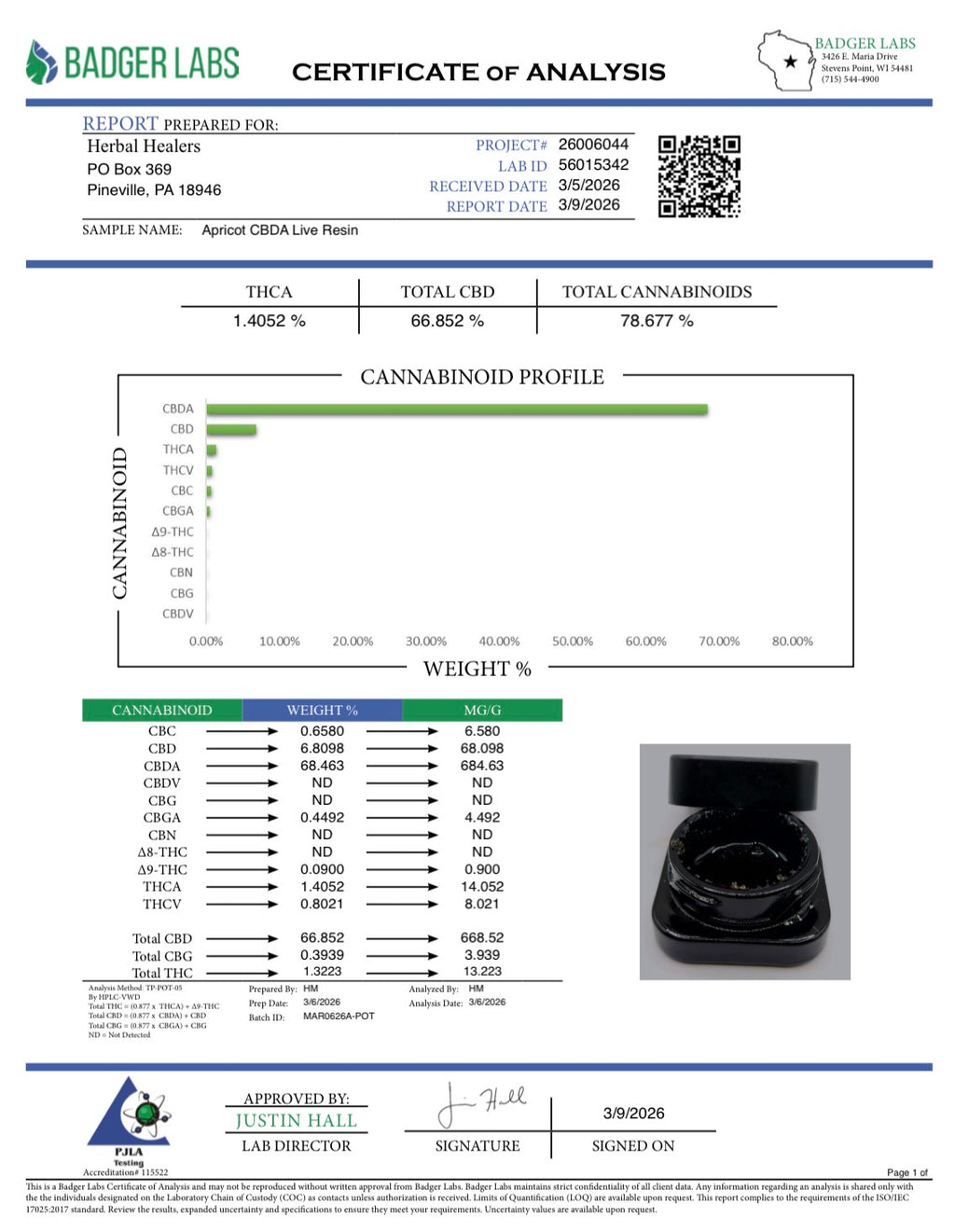 Apricot Live Resin (Hybrid - 68.46% CBDA)