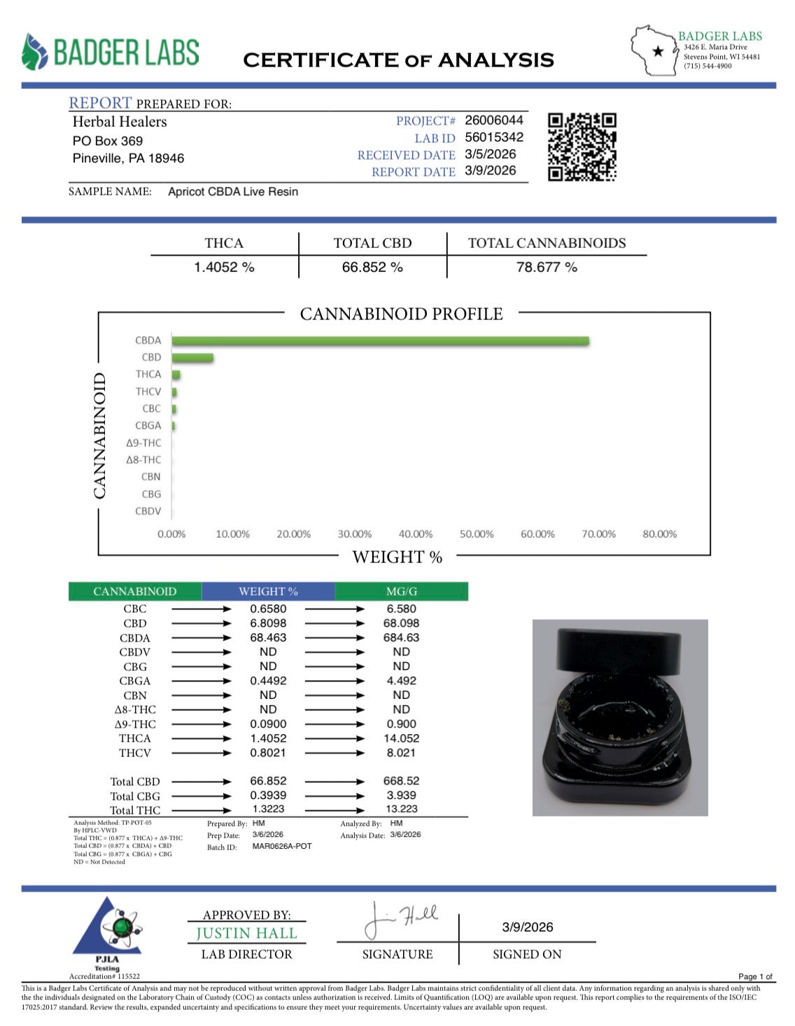 Apricot Live Resin (Hybrid - 68.46% CBDA)