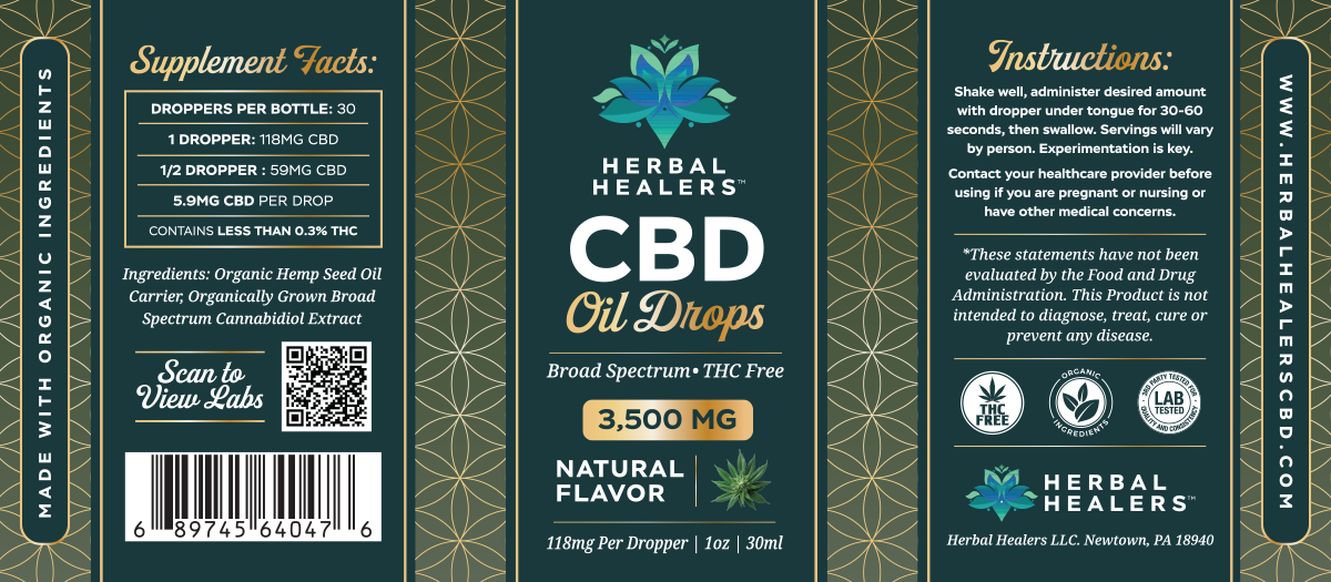 3,500mg CBD Oil Drops - Broad Spectrum/THC Free - Natural Flavor