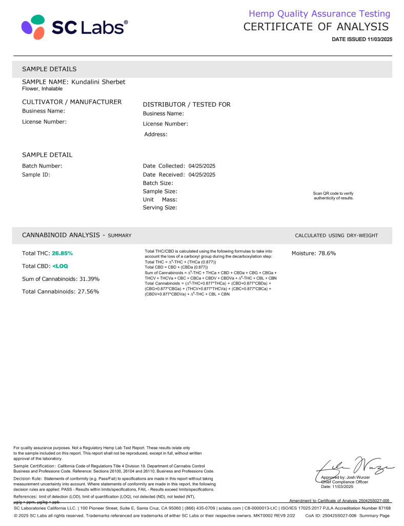 Kundalini Sherbet (Hybrid - 30.35% THCA)