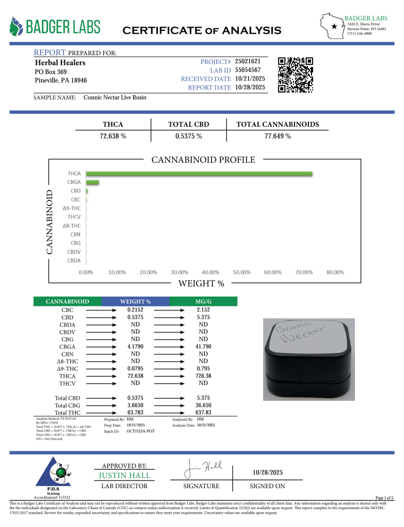 Cosmic Nectar Live Rosin (Hybrid - 72.63% THCA)