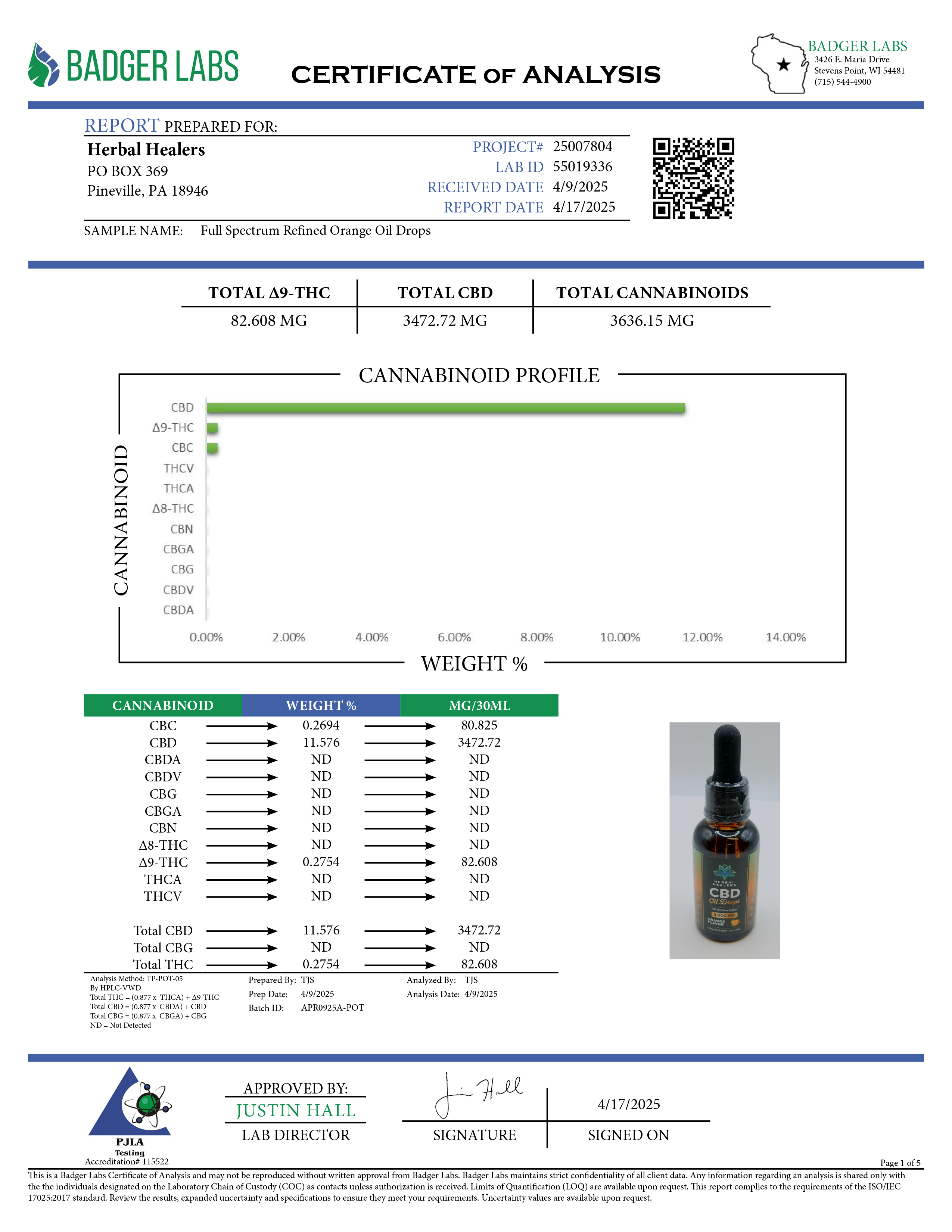 3,500mg CBD Oil Drops - Full Spectrum Refined - Orange Flavor